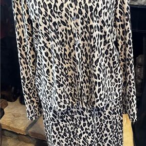 Leopard Print Button-Up Shirt and Skirt Set